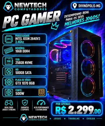 PC Gamer Xeon 2640v3 3.4Ghz / Mem 16Gb / SSD 256Gb+HD 500Gb / GTX 1070 8Gb (aceito cartão)