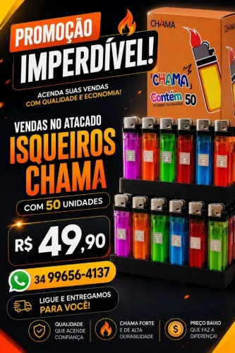 Isqueiro chama caixa com 50 unidades