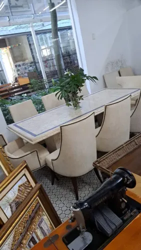 Mesa de Jantar Luxo em Mármore Nobre com Detalhes em Azul - 15 Mil