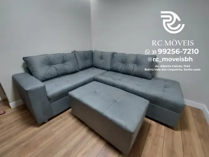 Sofá de Canto Grande 2,15m Suede D33 com Molas Confortável Promoção