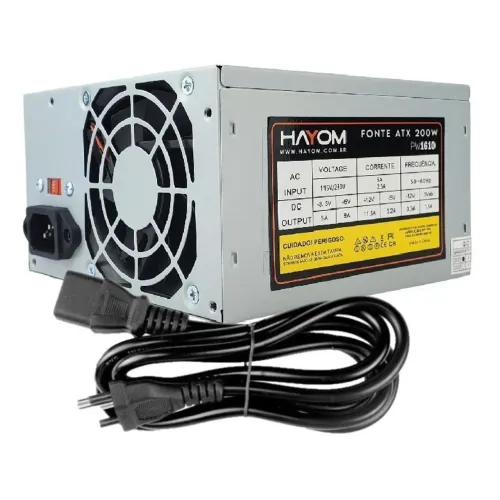 Fonte para PC 200W HAYOM com Cabo 1,2 METROS nova, na caixa