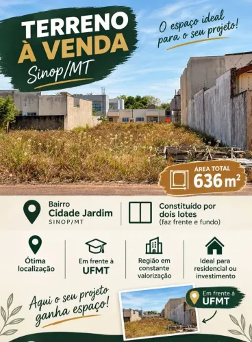 Vende-se terreno com 636m2 no bairro Jardim em Sinop MT