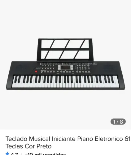Teclado Musical Iniciante Piano Eletronico 61 Teclas Cor Preto