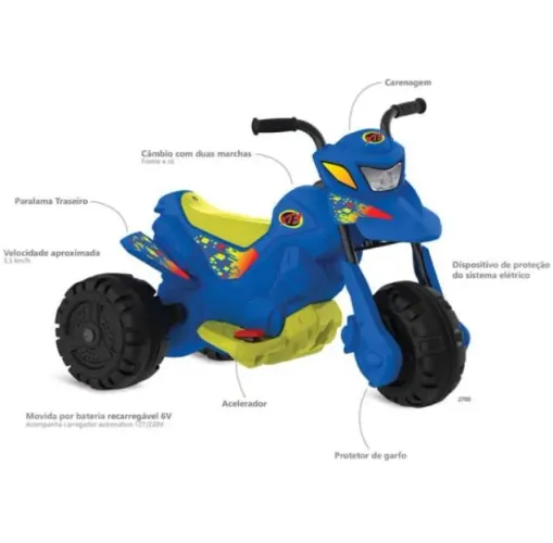 Moto elétrica infantil xt3 - 6v - Bandeirante - azul
