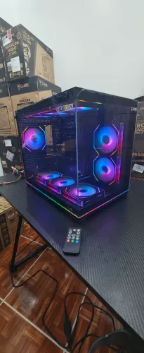 Gabinete aquario gamer com 9 Fans RGB controlável pelo controle e fita led