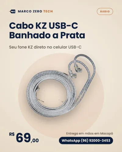 Cabo KZ USB-C Banhado a Prata com Microfone