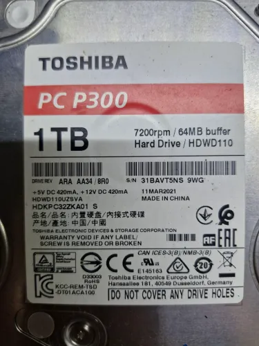 HD 1 TERA TOSHIBA PC300. 7200RPM, 64MB