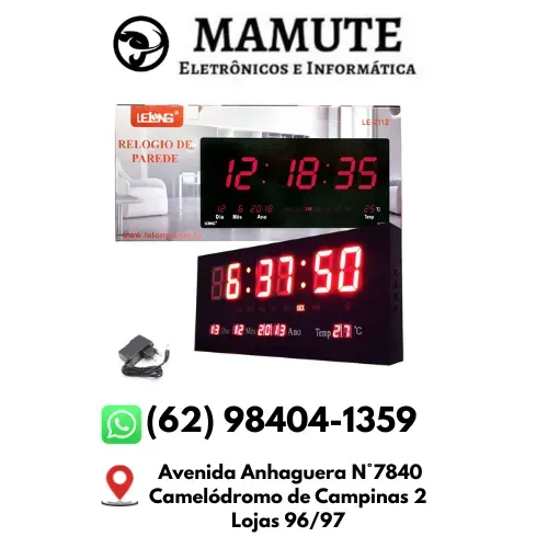 Relógio Parede Digital Led Le-2112 Temp - Data - Dia Bivolt