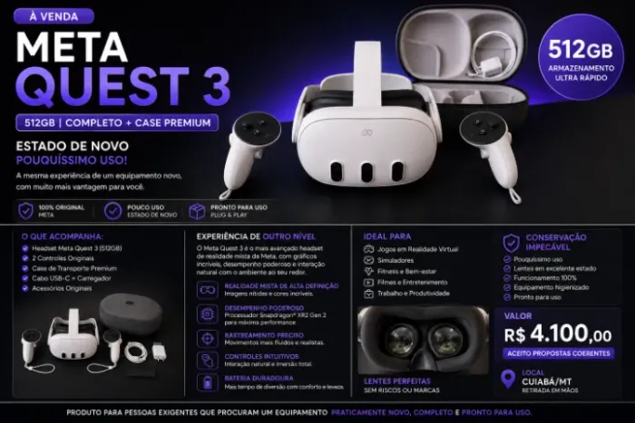 Meta Quest 3 512GB | Estado de Novo | Completo + Case Premium | Pouquíssimo Uso