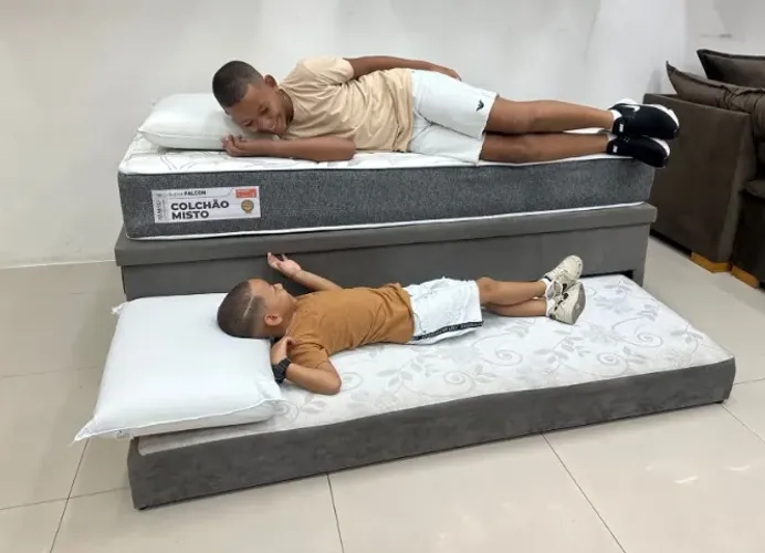 Cama Box Baú Solteiro com Auxiliar Sued ou Corino!