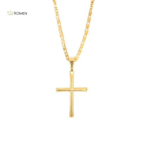 Corrente Piastrini Banhada a ouro 18k Romen com pingente crucifixo masculino