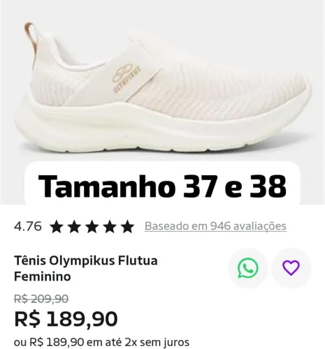 Tênis feminino Olympikus flutua 36 37 e 38 