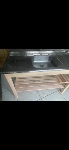 Balcão de pia madeira novo tampa de inox usada 