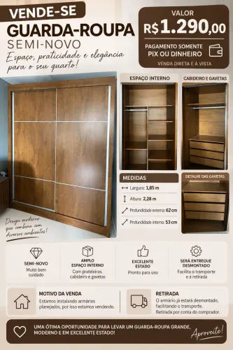 Guarda-Roupa Grande Seminovo - 2 Portas de Correr - R$ 1.290