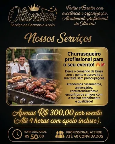 Churrasqueiro profissional para eventos