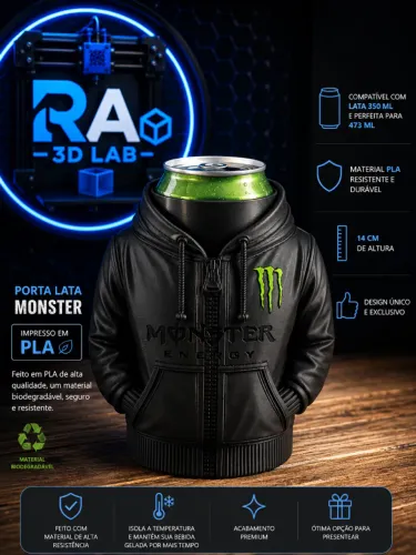 Porta Lata Monster Casaco 3D para Lata 473ml e 350ml