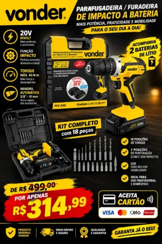 PARAFUSADEIRA/FURADEIRA VONDER 20V NOVA