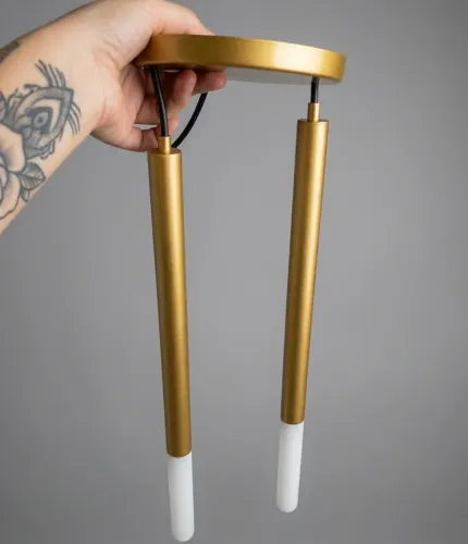 Pendente Tubo Duplo Dourado 42cm - Design Moderno / Minimalista