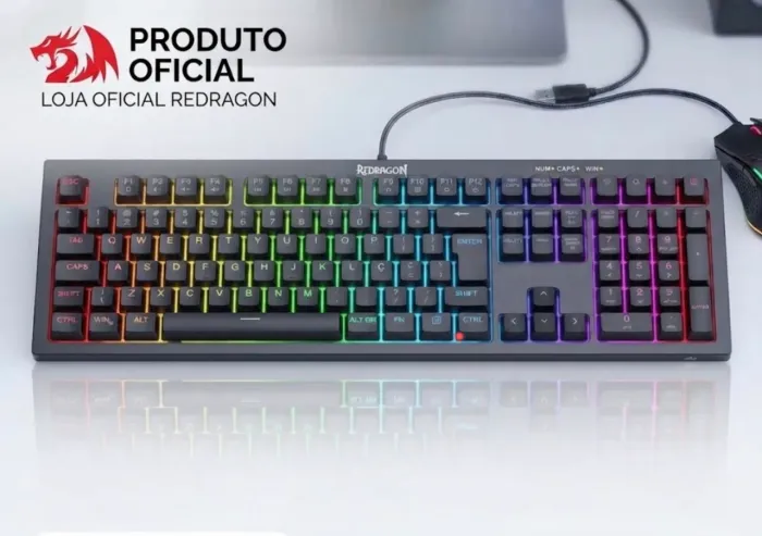 Teclado Gamer Redragon Oficial - Iluminação RGB, Layout ABNT2 e Teclado Numérico