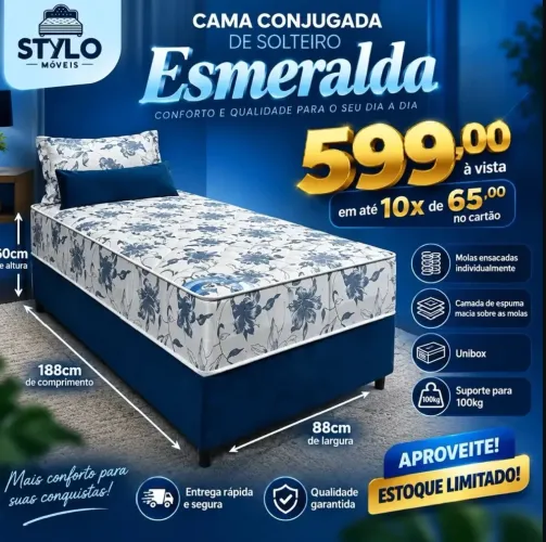 Cama conjugada esmeralda solteiro em promoção