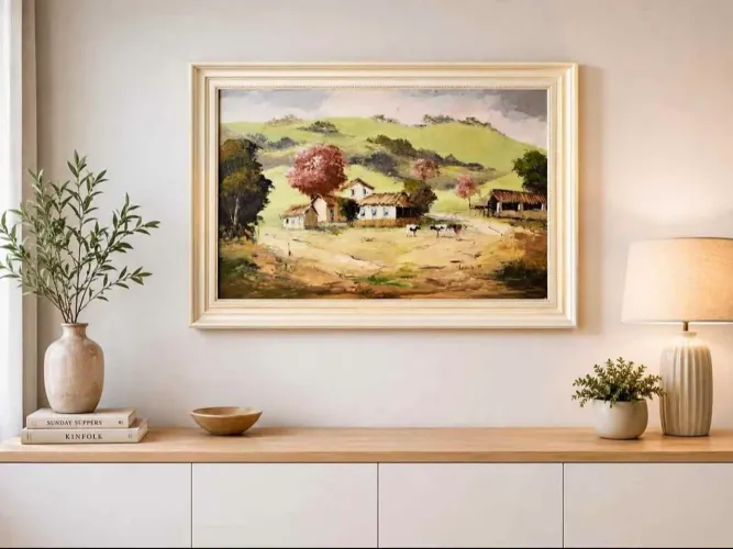 Quadro Decorativo "Refúgio no Campo" - 1,20  X 0,80 cm.