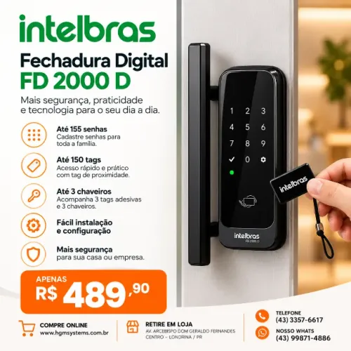 Fechadura Digital Intelbras FD 2000 D com Senha e Tag