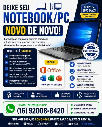 Formatação de Notebook e PC | Windows + Office + Otimização