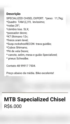 MTB SPECIALIZED CHISEL EXPERT