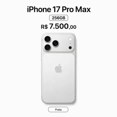 Apple Iphone 17 Pro Max 256GB Prata Open Box Novo 1 Ano de Garantia
