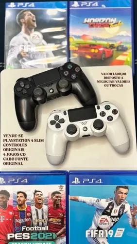 VENDE-SE PS4 SLIM 2 CONTROLES ORIGINAIS, 4 JOGOS CD, CABO DE FONTE ORIGINAL 