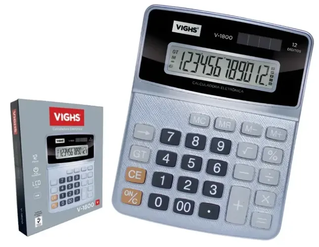 Calculadora De Mesa Vighs V-1800 12 Dígitos Visor Lcd Cor Prata