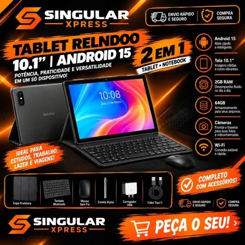 Tablet Relndoo 10.1 Android 15 2 em 1