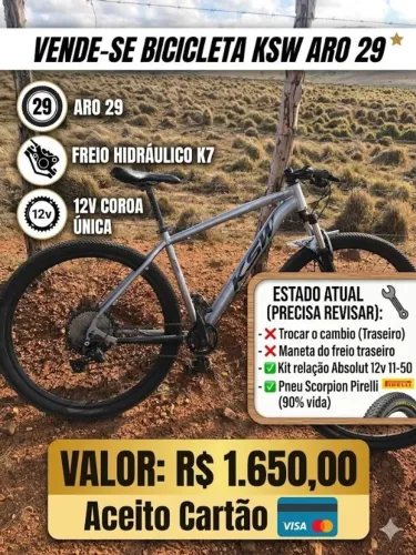 Bicicleta KSW Aro 29 - 12V Coroa Única (Freio Hidráulico)