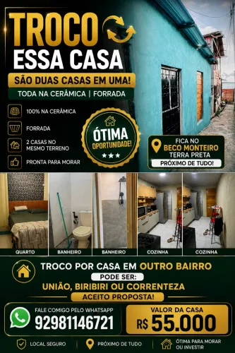 TROCO OU VENDO CASA NO BECO MONTEIRO 