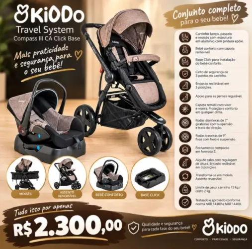 VENDO CARRINHO DE BEBÊ KIDDO TRAVEL SYSTEM - COMPLETO! ?