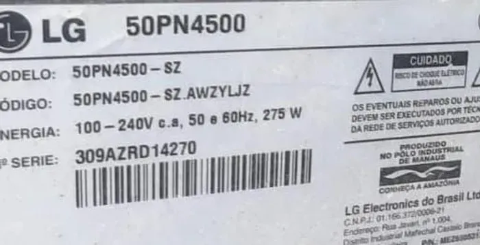 Tv LG 50PN4500 pra reparo vendo barato tela escura