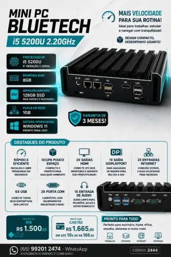 MINI PC BLUETECH I5 5200U 2.20GHZ 8GB RAM 128GB SSD