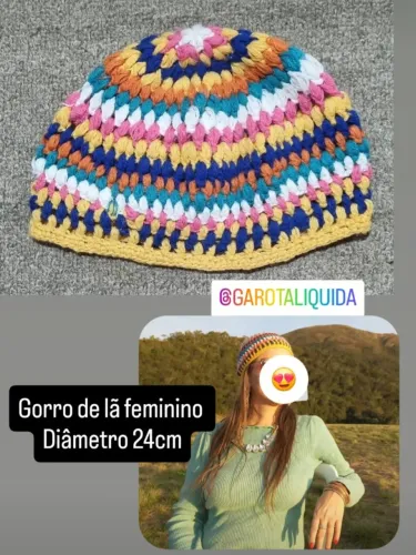 Touca Gorro de lã feminino diâmetro 24cm