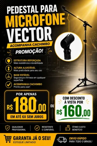 Pedestal para microfone Vector acompanha cachimbo promoção