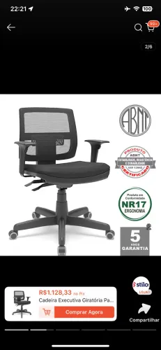 Vendo 2 Cadeira Executiva Giratória Para Escritório Tela Ergonômica Com Certificado NR17 P