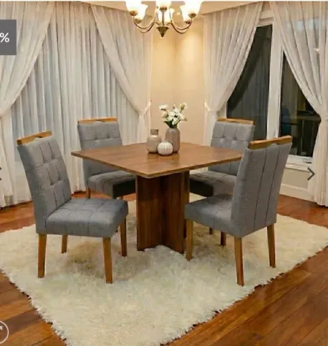 Conjunto de Jantar Verona Wood Grafite 4 Lugares - Mesa Cinamomo com Cadeiras em Linho