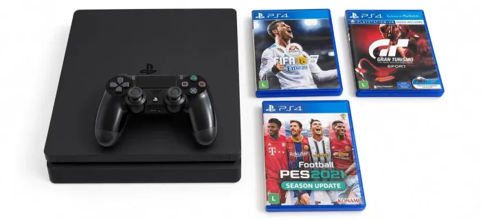 PS4 SLIM COM 3 JOGOS E 2 CONTROLES