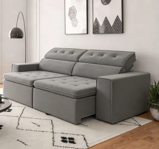 Sofá Retrátil Veludo cinza ou marrom 2,30mt Promoção