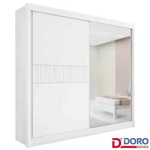 Guarda-roupa Titanium Branco 2 Portas C/ 1 Espelho Detalhe Ripado 100% MDF Larg. 2.20m 
