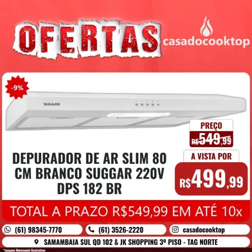 DEPURADOR DE AR SLIM 80 CM BRANCO SUGGAR 220V DPS182BR