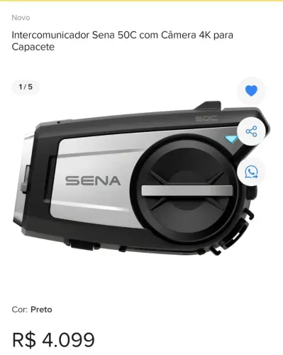 Intercomunicador Sena 50 C com câmera 4 K para capacete 