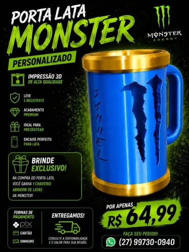 ? Porta Lata Monster Personalizado - Impressão 3D Premium + Brinde Exclusivo!