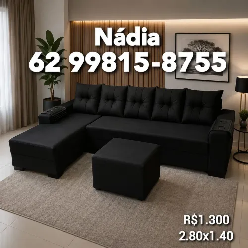 SOFÁ PRETO 2.80X1.40 CHAISE FIXO 