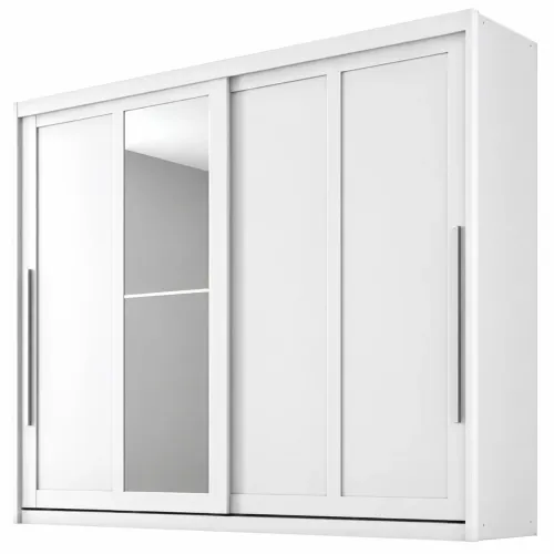 Guarda Roupa Casal 2 Portas de Correr com Espelho MDF Atrane 268 cm Branco