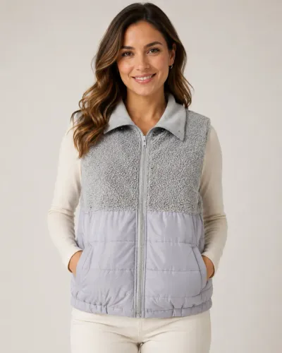 Colete Feminino Victtoria Voice G - Puffer e Teddy Cinza